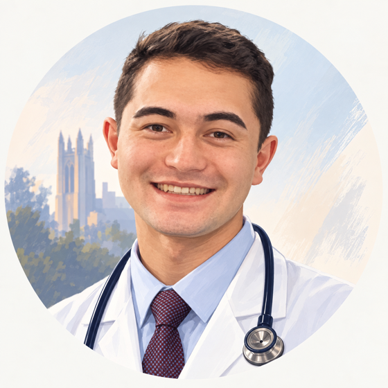 Illustrated portrait of Sully Chen in a medical coat